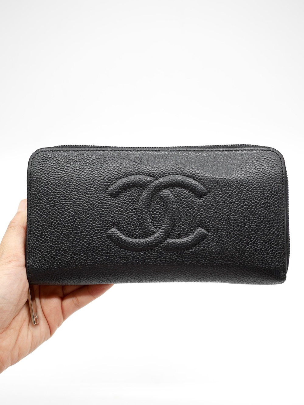 🍓CHANEL Caviar Logo Long Zip Wallet